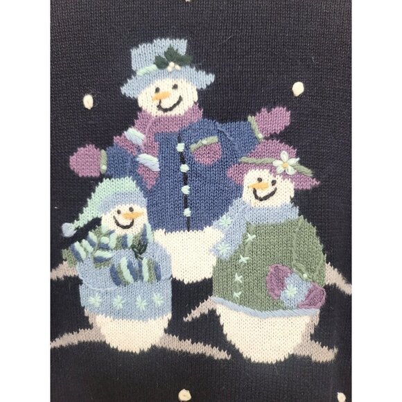 Vintage Christopher & Banks Hand Embroidery Holiday Snowman Sweater Snowflake Pa - Picture 6 of 13